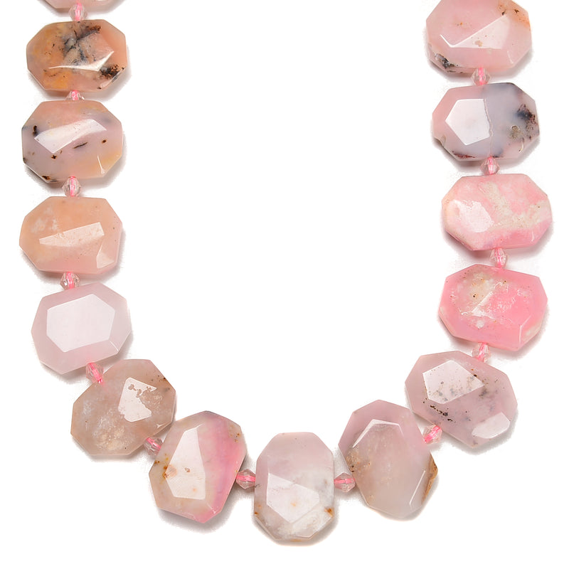 Pink Opal Octagon Shape Slice Faceted Beads Size Approx 15x20mm 15.5‘’ Strand