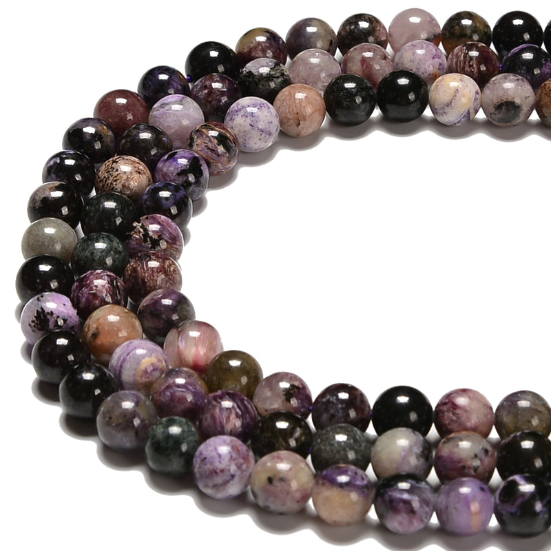 Natural Charoite Smooth Round Beads Size 6mm 8mm 15.5" Strand