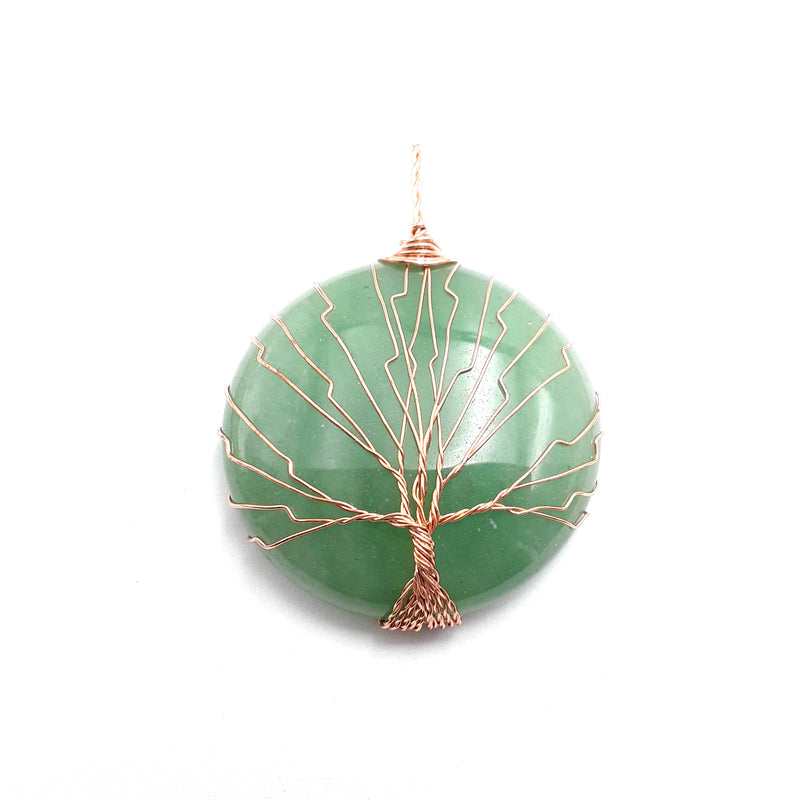 green aventurine tree pendant copper wire wrap round