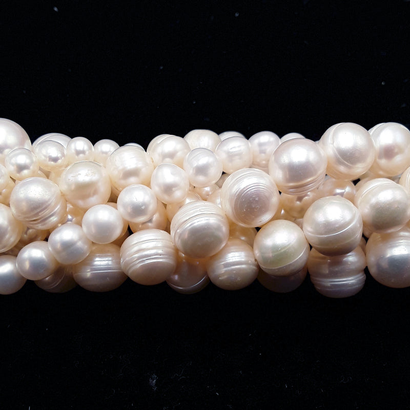 Fresh Water Pearl White Ringed Potato Round Beads 5mm 6mm 8mm 10mm 12mm 14" Strand