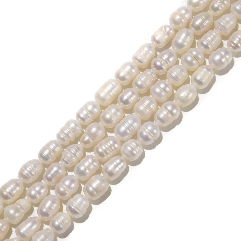 Fresh Water Pearl Ringed Rice Shape Beads Size 6x8mm 8x10mm 13.5'' Strand