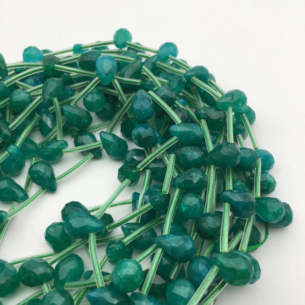 dyed green quartz faceted teardrop beads 