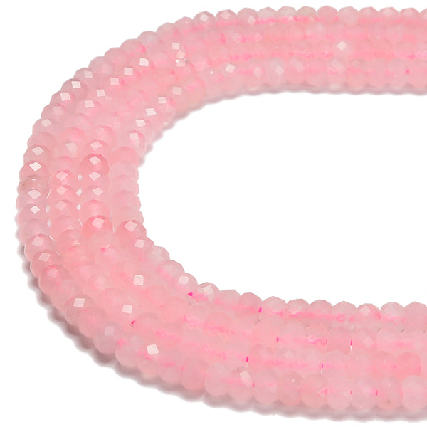 Natural Rose Quartz Hard Cut Faceted Rondelle Beads Size 4x6mm 15.5'' Strand