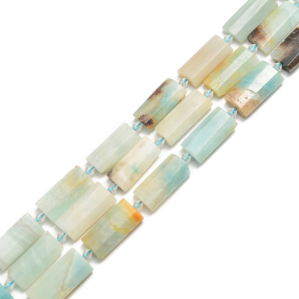 Amazonite Faceted Flat Rectangle Cylinder Tube Beads 14x28mm 15.5" Strand