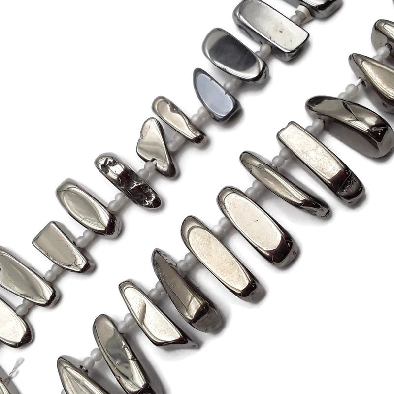 Silver Plated Agate Irregular Slab Slice Stick Points Beads 30-40mm 15.5" Strand