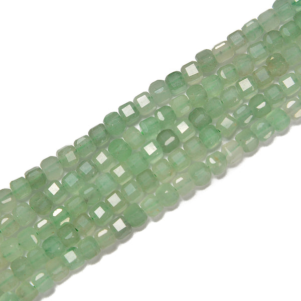 Natural Green Aventurine Faceted Cube Beads Size 4mm 15.5'' Strand