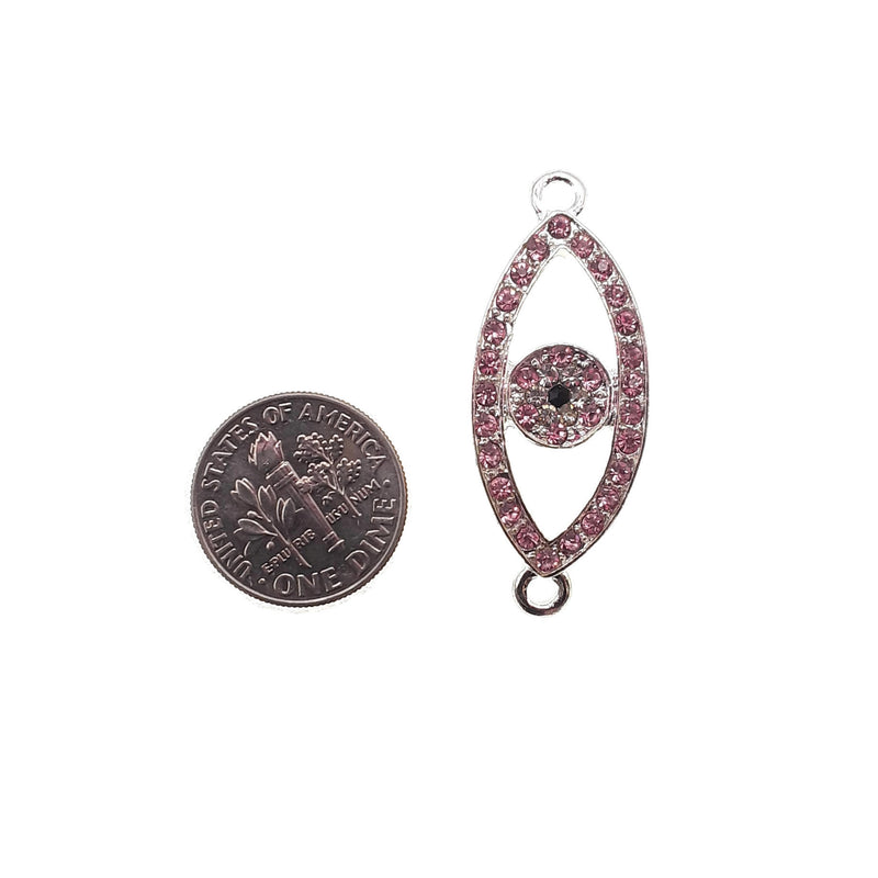 evil eye charm silver plated copper with micro pave pink zircon 