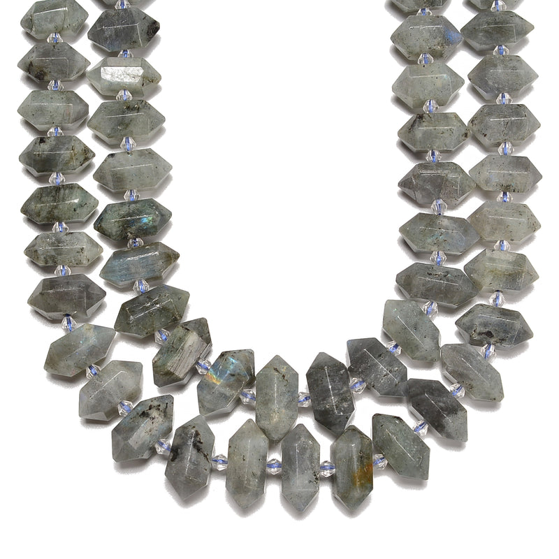 Labradorite Graduated Center Drill Faceted Points Beads 13mm-25mm 15.5‘’ Strand