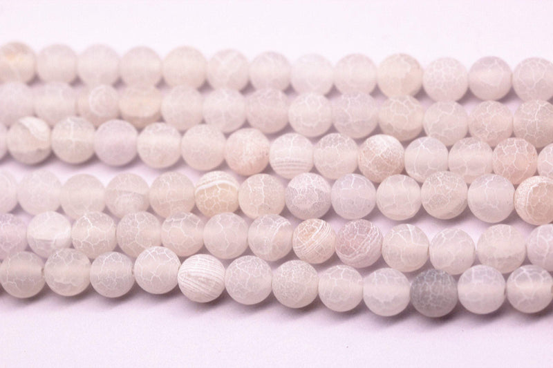 white fire agate Crackled matte round beads 
