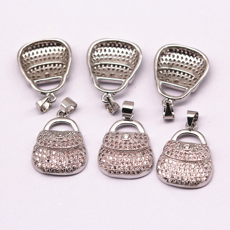 silver plated micro pave zircon bag shape pendant charm sale by piece