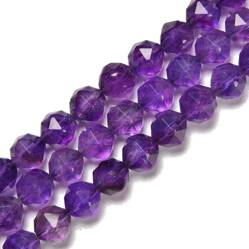 Natural Amethyst Diamond Star Cut Beads Size 8mm 15.5'' Strand