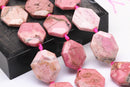 rhodochrosite rectangle slice faceted octagon beads