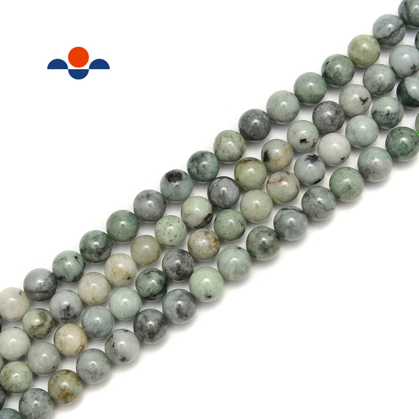 Natural Green Spotted Jade Smooth Round Beads Size 6mm 8mm 10mm 15.5" Strand
