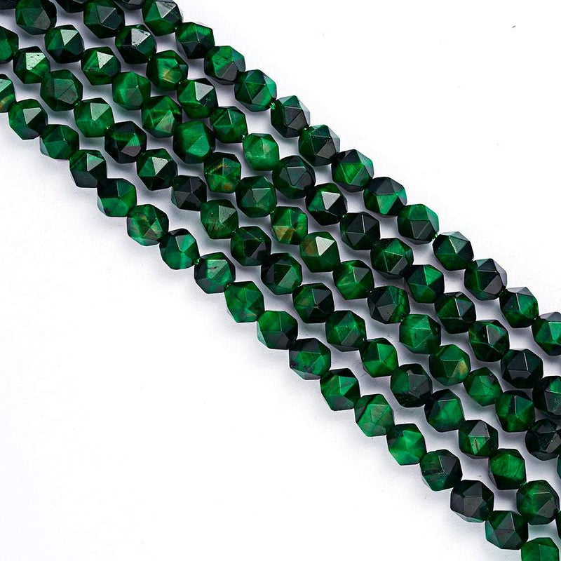green Tiger's eye faceted star cut beads