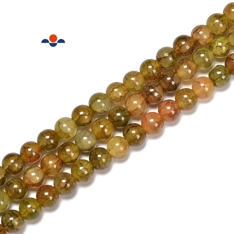 Yellow Green Color Crackle K9 Crystal Smooth Round Beads Size 6mm-10mm 15.5''Str