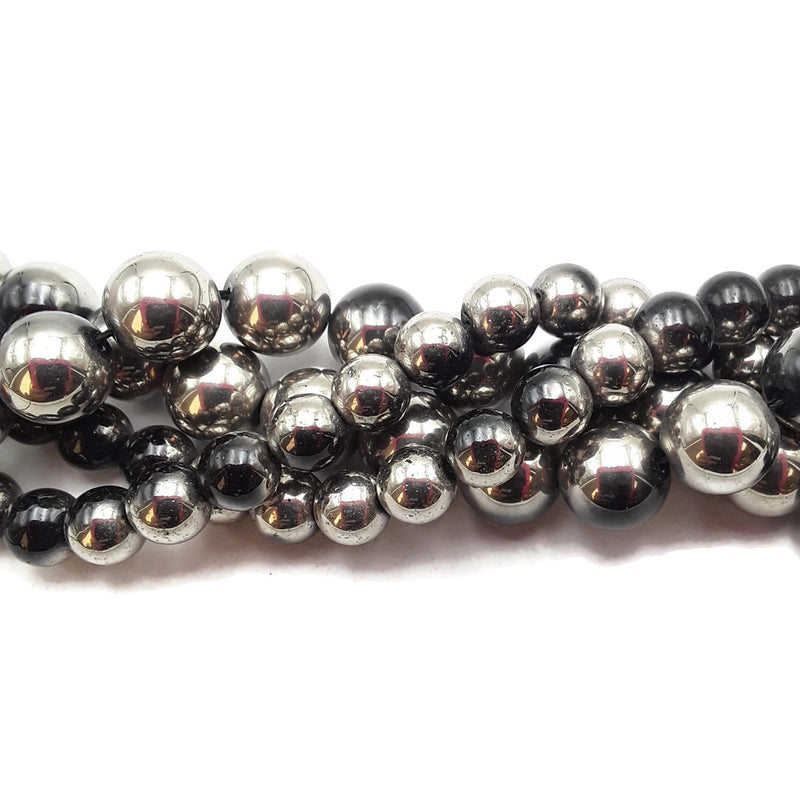 Black & Silver Coated Opalite Smooth Round Beads 10mm 12mm 15.5" Strand