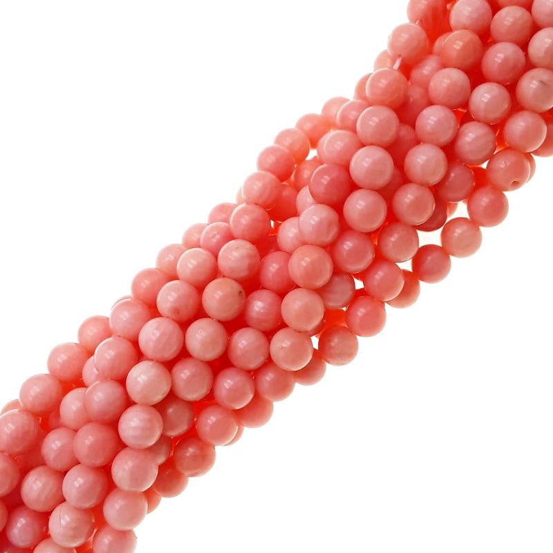 pink bamboo coral smooth round beads
