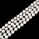 White Moonstone with Black Specks Prism Cut Double Point 9x10mm 15.5'' Strand