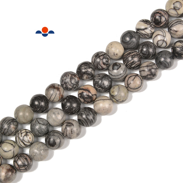 Silk Stone Web Jasper Smooth Round Beads Size 6mm 8mm 10mm 12mm 15.5'' Strand