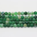 Green Striped Agate Matte Round Beads 6mm 8mm 10mm 15.5" Strand