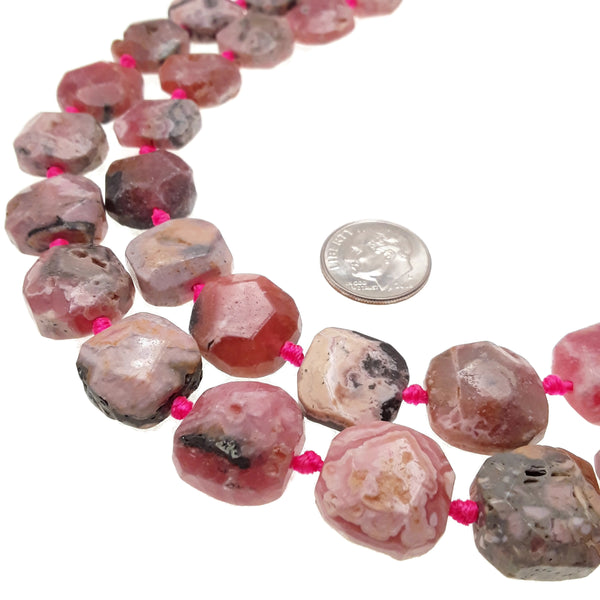 rhodochrosite rough faceted flat square slice beads