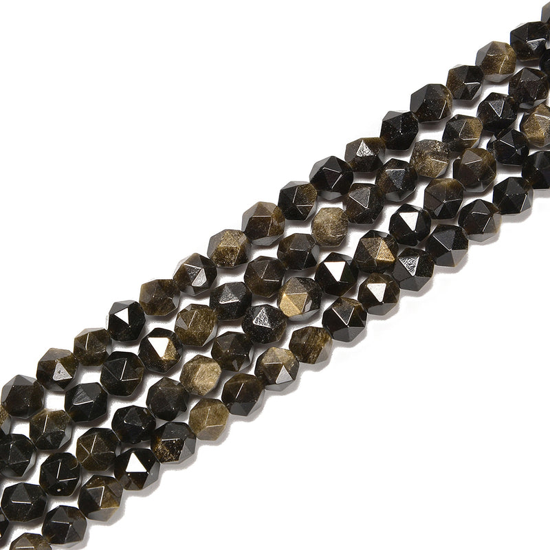 Gold Sheen Obsidian Faceted Start Cut Beads Size 8mm 15.5'' Strand