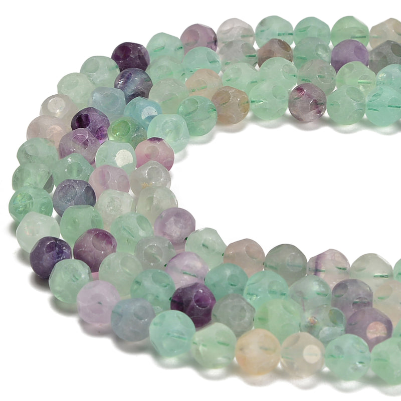 Natural Fluorite Matte Soccer Faceted Round Beads Size 10mm 15.5'' Strand