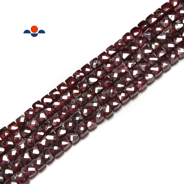 Red Garnet Faceted Cube Beads Size 4mm 15.5" Strand