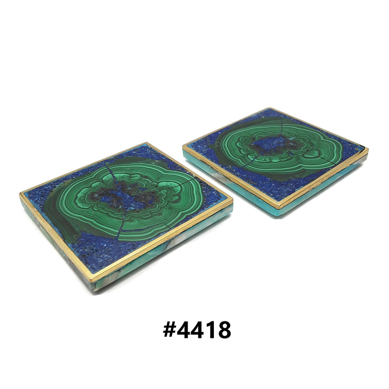 Natural Malachite & Lapis Lazuli Coasters Charging Plate 3x3" Inch Sold Per Pair