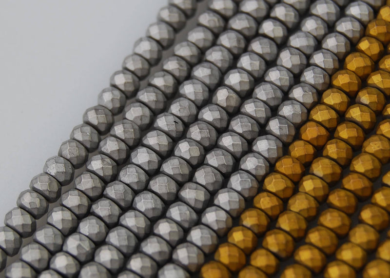 silver gold gray copper hematite faceted matte rondelle beads 