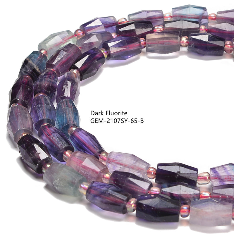 Light / Dark Fluorite Faceted Barrel Shape Beads Size 10x14mm 15.5'' Strand