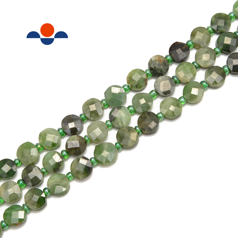 Natural Nephrite Jade Faceted Flat Coin Beads Size 8mm 15.5" Strand