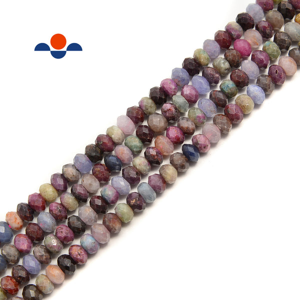 Ruby & Sapphire Mixed Faceted Rondelle Beads Size 4x6mm 15.5" Strand