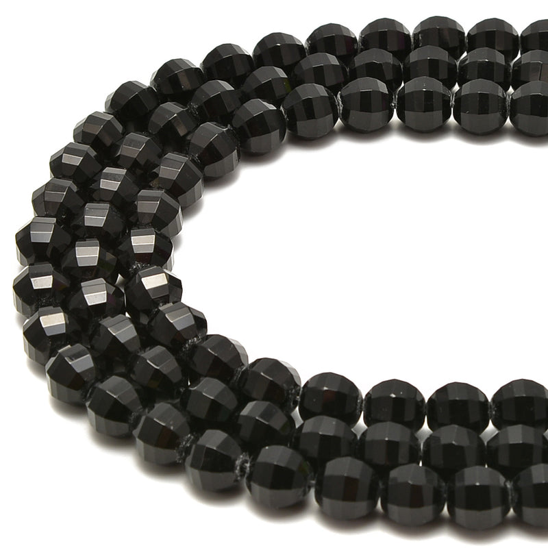 Black Quartz Prism Cut Faceted Round Beads 10mm 15.5" Strand