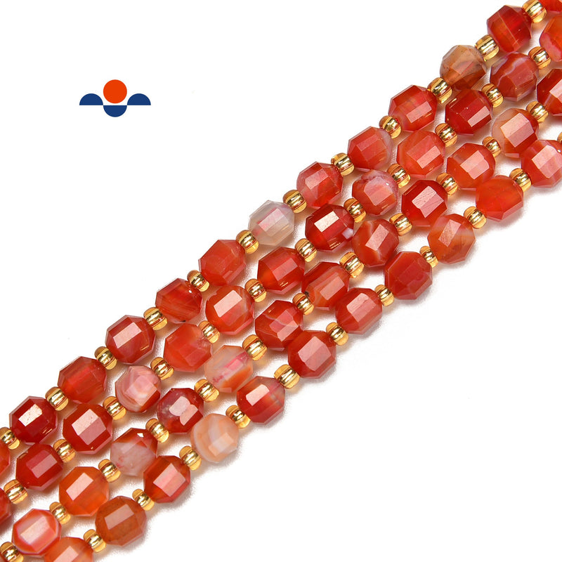 Red Stripe Agate Prism Cut Double Point Faceted Round Beads 5mm 15.5'' Strand