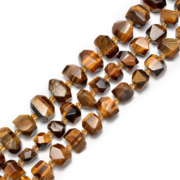 Natural Yellow Tiger's Eye Faceted Nugget Chunk Beads Approx 13x20mm 15.5" Strand