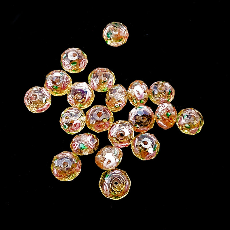 orange lampwork artisan handmade flower glass faceted rondell beads