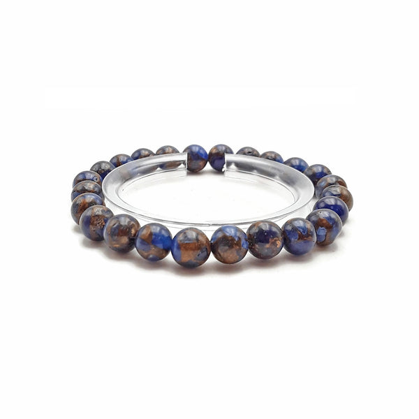 Dark Blue & Copper Impression Jasper Bracelet Smooth Round Size 8mm 7.5" Length