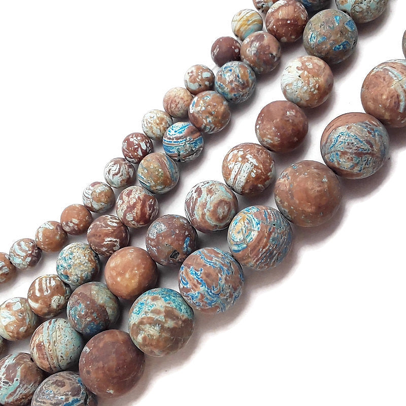 large hole blue calsilica jasper matte round beads
