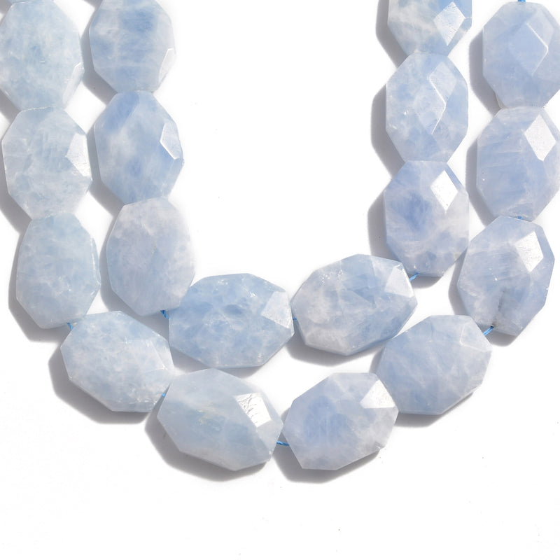 blue calcite rectangle slice faceted octagon beads