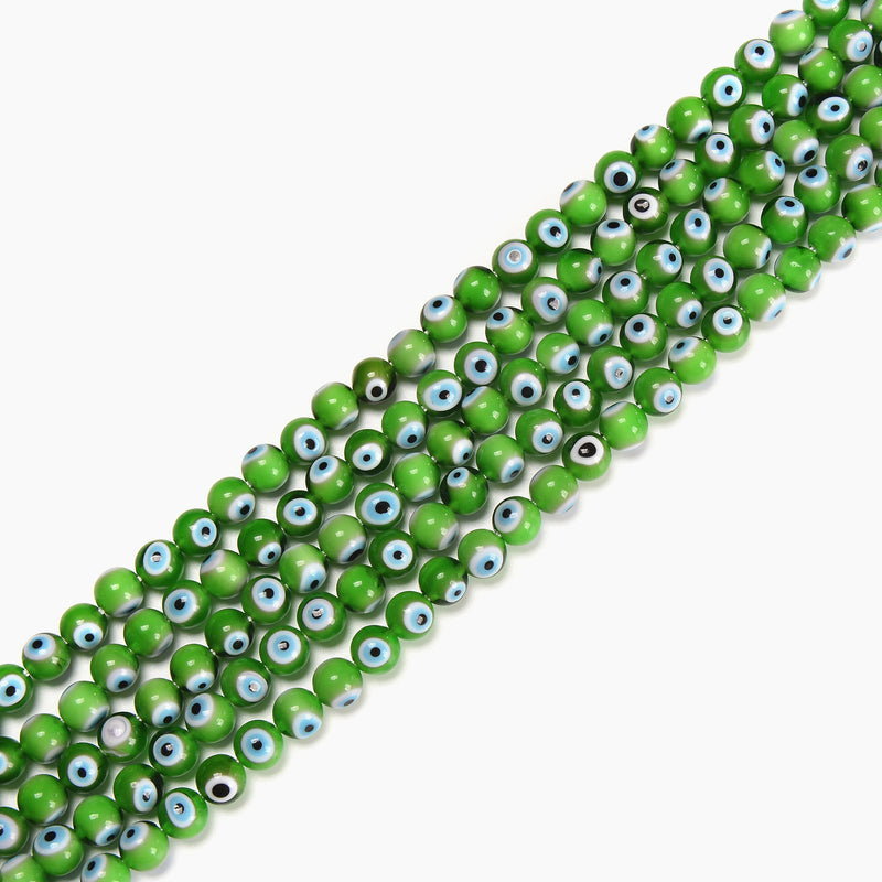 Lime Green Evil Eye Glass Smooth Round Beads Size 6mm 8mm 10mm 15.5'' Strand
