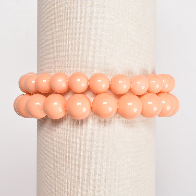 Cream Orange Shell Pearl Smooth Round Beads Size 8mm 10mm Bracelet 7.5" Length