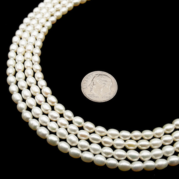 Ivory White Fresh Water Pearl Oval Rice Beads 4x5mm 5x7mm 15.5" Strand