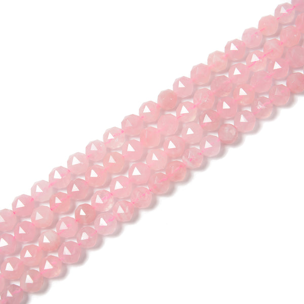 Natural Rose Quartz Diamond Star Cut Beads Size 10mm 15.5'' Strand