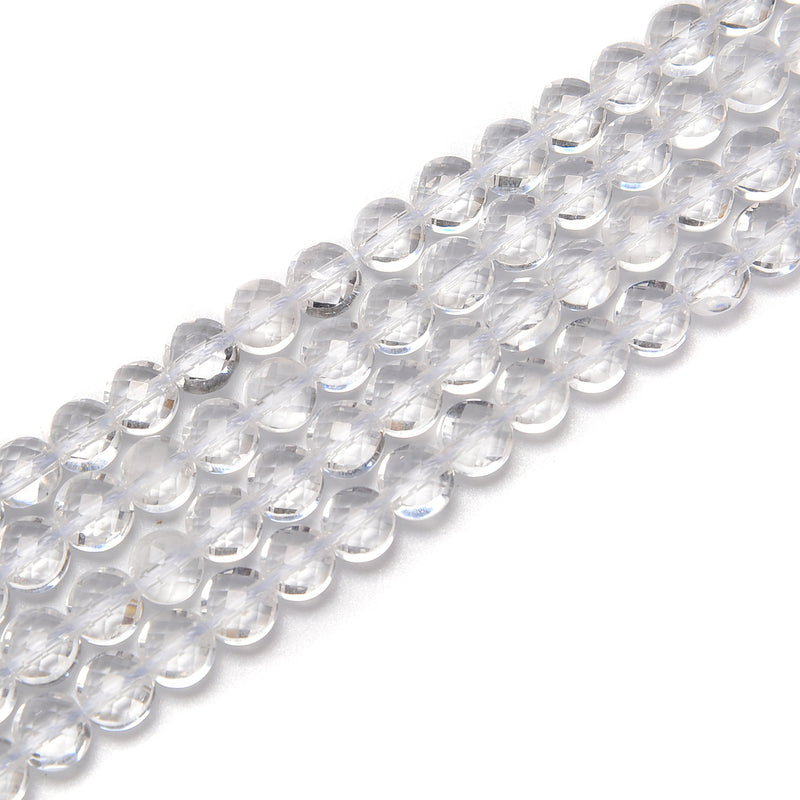 Natural Clear Quartz Faceted Coin Beads Size 6mm 8mm 15.5'' Strand