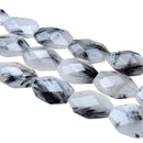 black tourmalinated quartz faceted oval beads