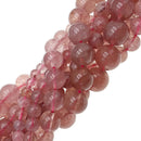 red strawberry quartz smooth round beads