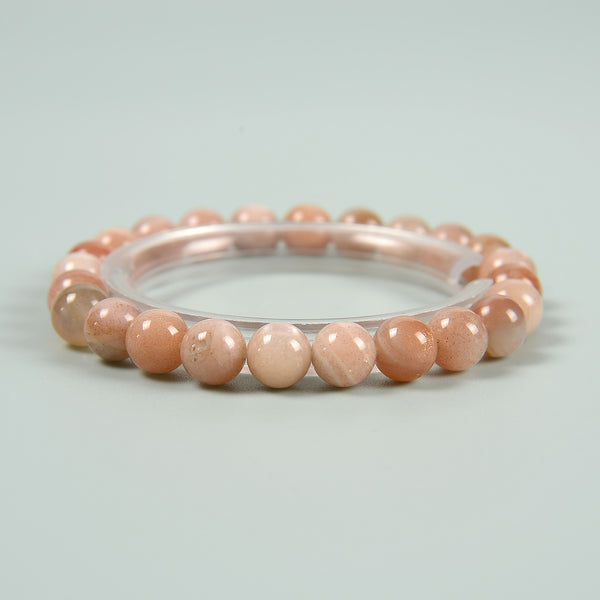 Peach Moonstone Smooth Round Beaded Bracelet Size 6mm 8mm 10mm 7.5'' Length