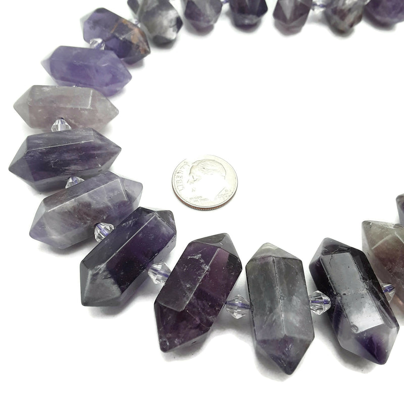Amethyst Graduated Center Drill Faceted Points Beads 25-30mm 15.5" Strand