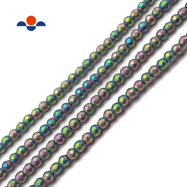 Rainbow Plated Hematite Faceted Matte Round Beads 2mm 15.5" Strand
